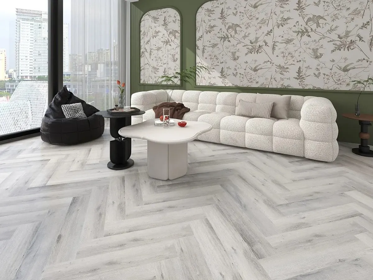 Washed Grey Oak Herringbone Premium 8mm SPC Click