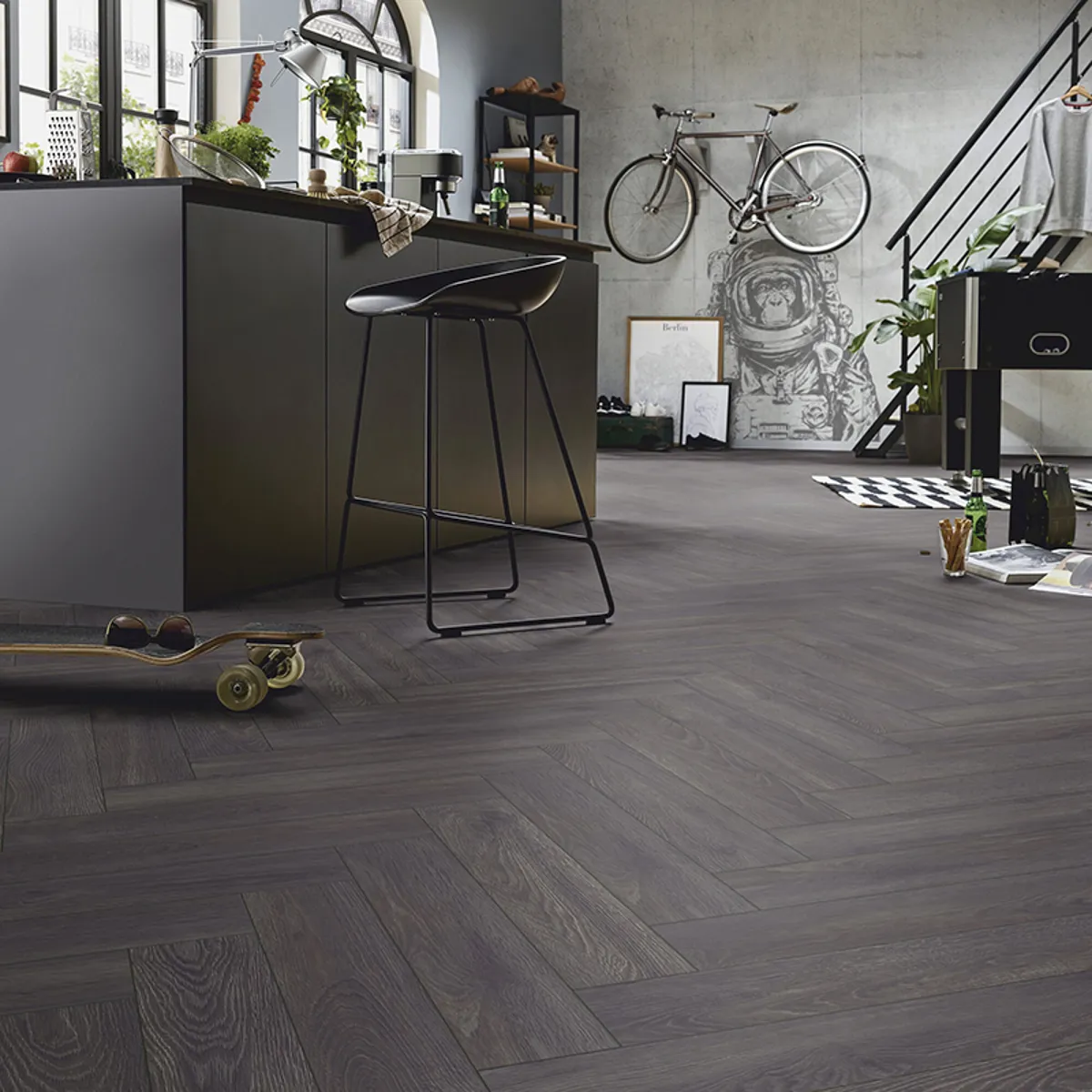 Elba Oak Black Herringbone 8mm
