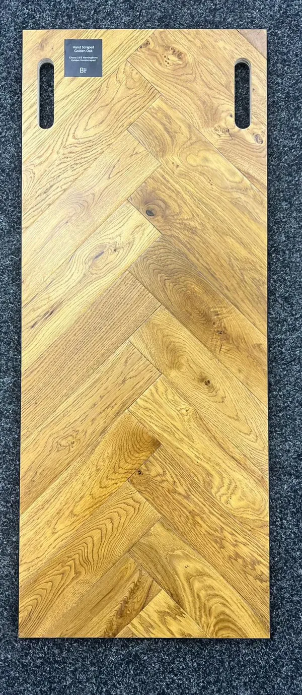 Golden Oak Hand Scraped 14mm x 90mm Herringbone