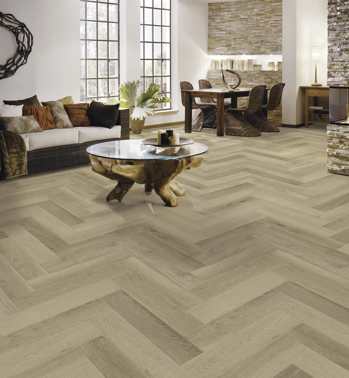 Natural Swiss Oak PREMIUM Herringbone 6.0 SPC Vinyl Click